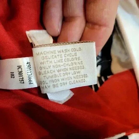 Chico's Women's Red/White/Black Cotton Blend Geometric Print Open Front Lined Ja - Picture 10 of 12